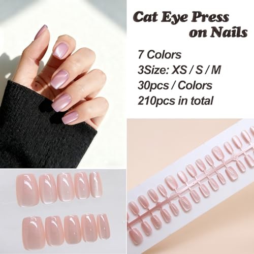 AIBEE Cat Eye Press on Nails-7 Colors Press On Nails Short Square 7 Mix Colors