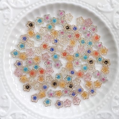 50Pcs Colorful Flower Nail Art Charms Gold Edge Resin Flower summer colorful-16