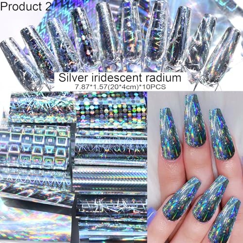 Nail Art Transfer Foils Pieces, Mixed Designs – Dried Flowers, Iridescent, 60