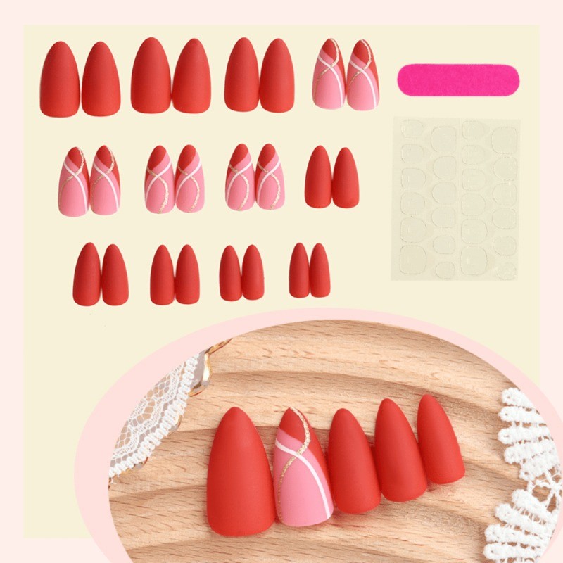 48 Vibrant Red and Pink Press in Nails, Removable and Reusable Fake Nail Art