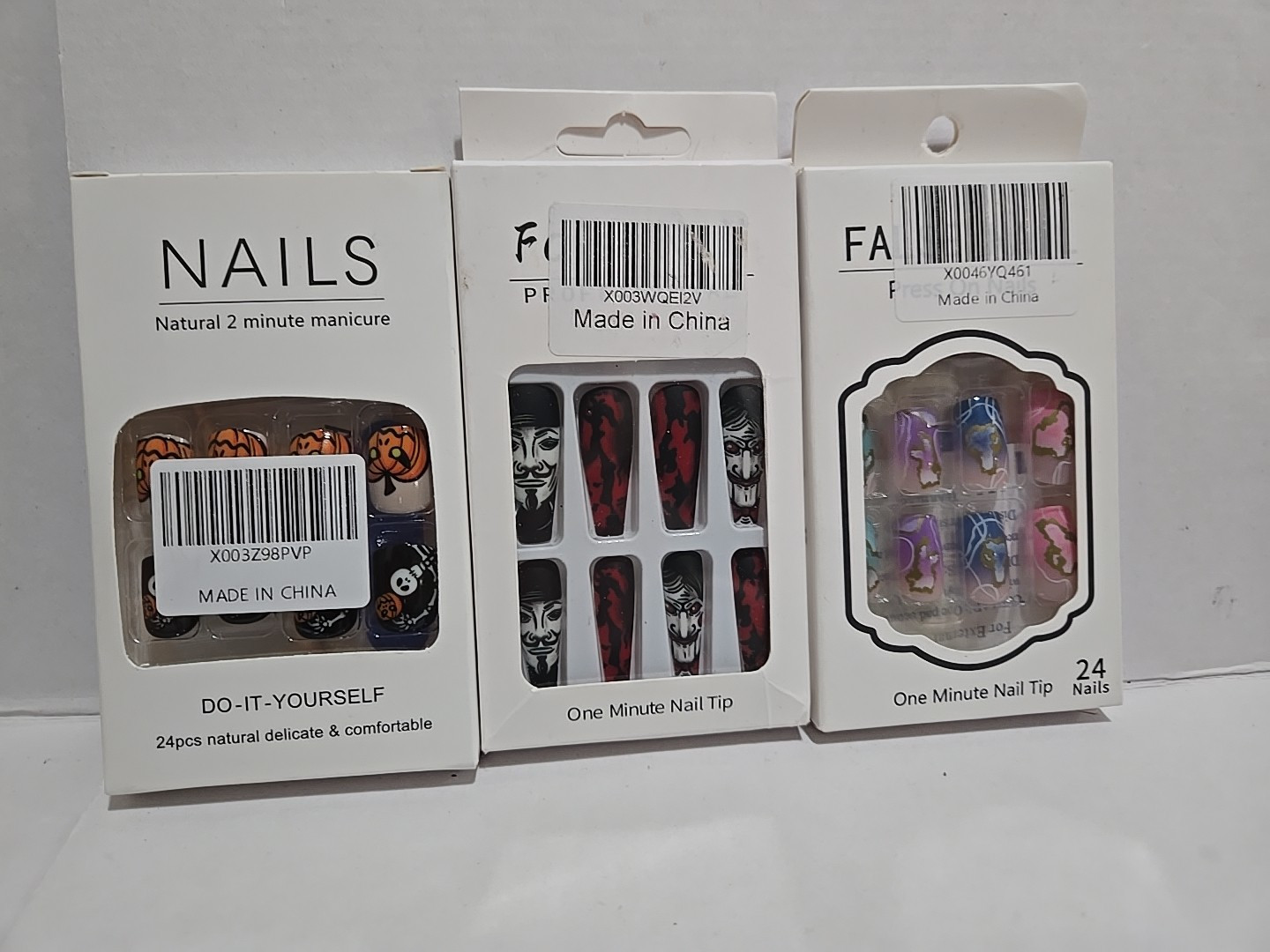 LOT OF 3 ASSORTED PRESS ON / GLUE ON NAILS, NEW IN BOX, 24 COUNT EACH BOX