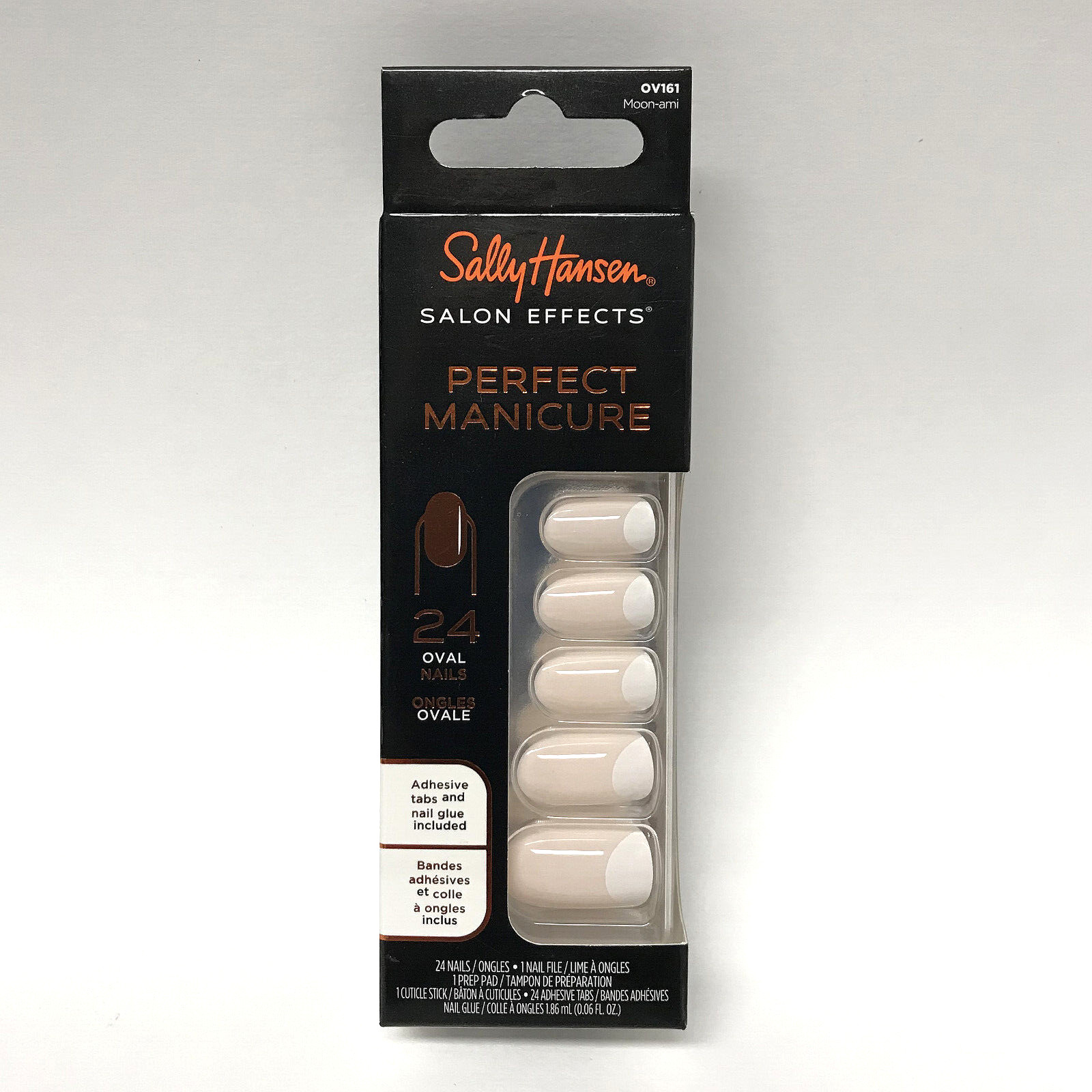 LOT of 3X Sally Hansen MOON-AMI OV161 Salon Perfect Manicure 24 OVAL Nails +GLUE