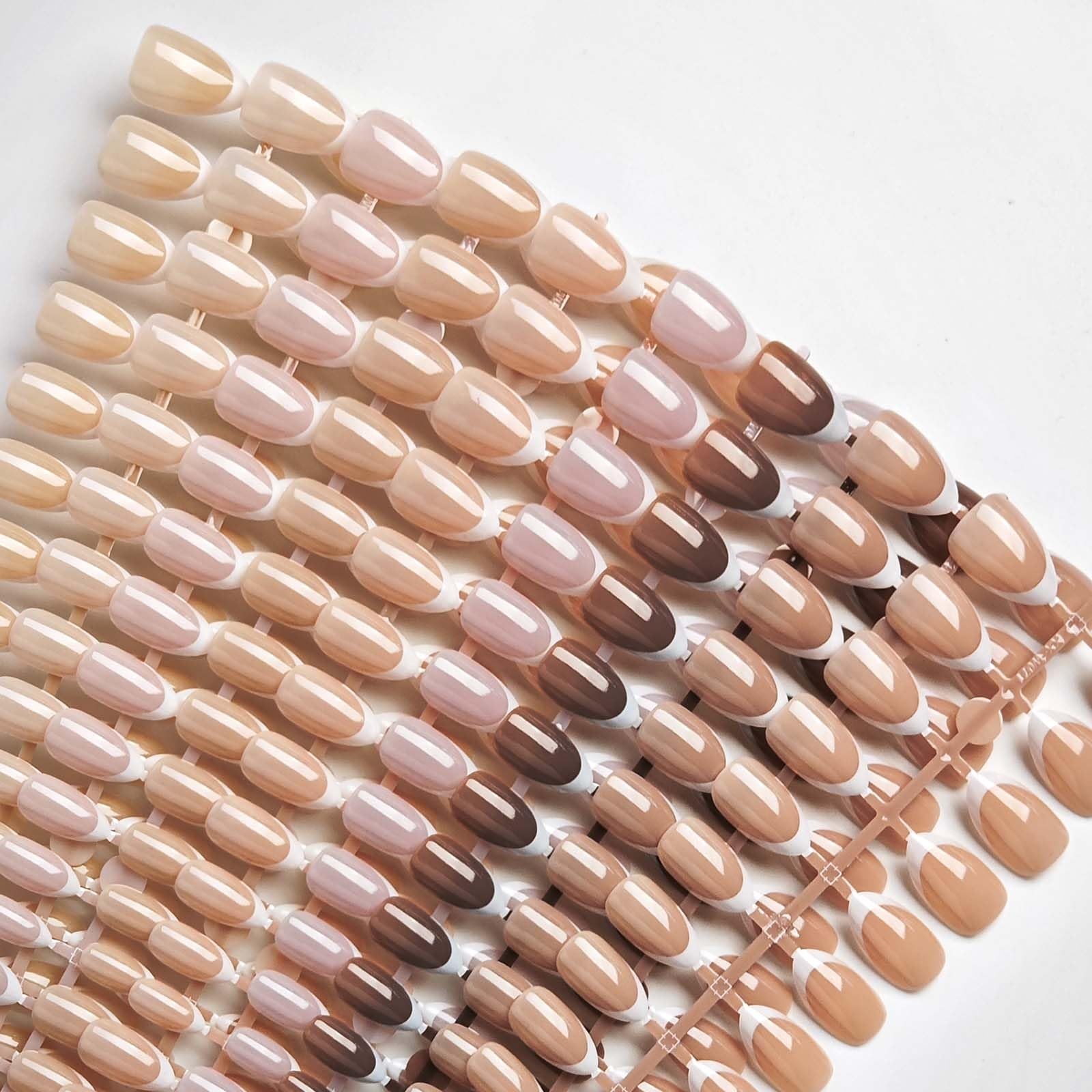 White French Tip Press on Nails Bulk,Short Almond Fake Nails in 9 Base Colors…