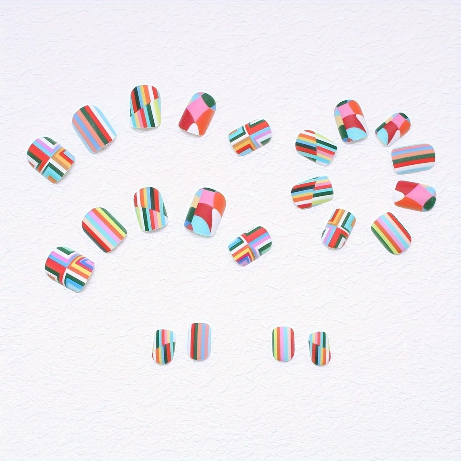 24 Pcs Press on Nails Short Rainbow Fake Nails Square False Nails Style 8