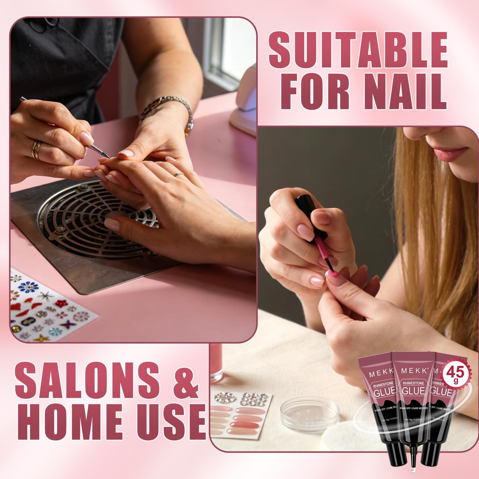 Rhinestone Glue for Nails,45g Super Strong No Wipe Nail Charm Glue for Crysta…