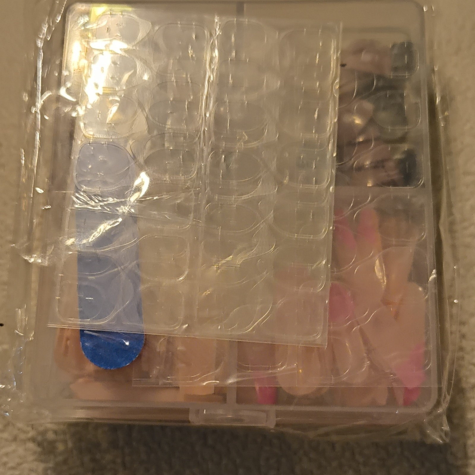 Multicolor Artificial Nail Tips Set, French 3D, Medium, Square Coffin Almond Box