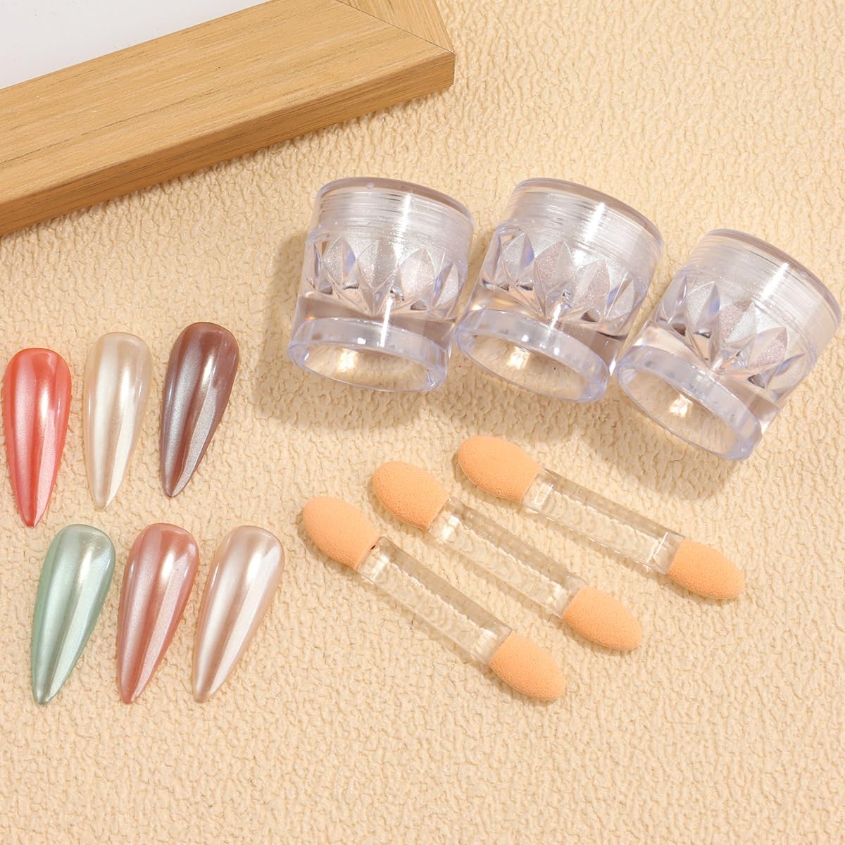 3Pcs Moonlight White Pearl Chrome Nail Powder, Super Glossy Clear Mirror Effe…