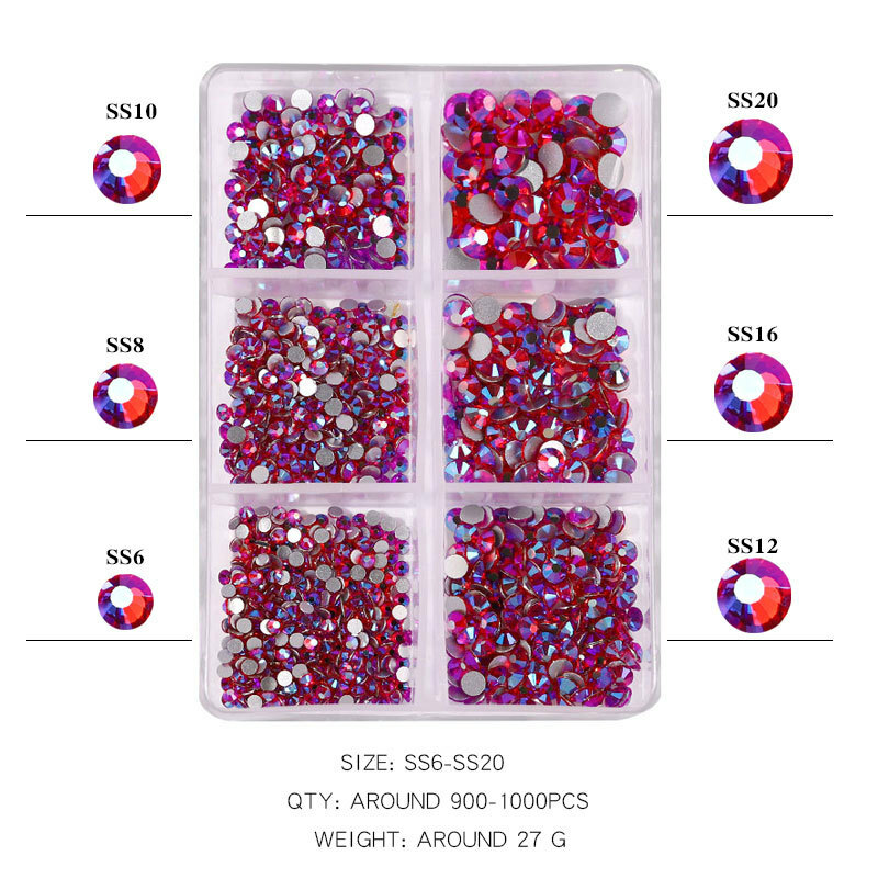 1 Box Mixed Size Glass Nail Art Rhinestones Flatback AB Crystal 3D Gem Manicure