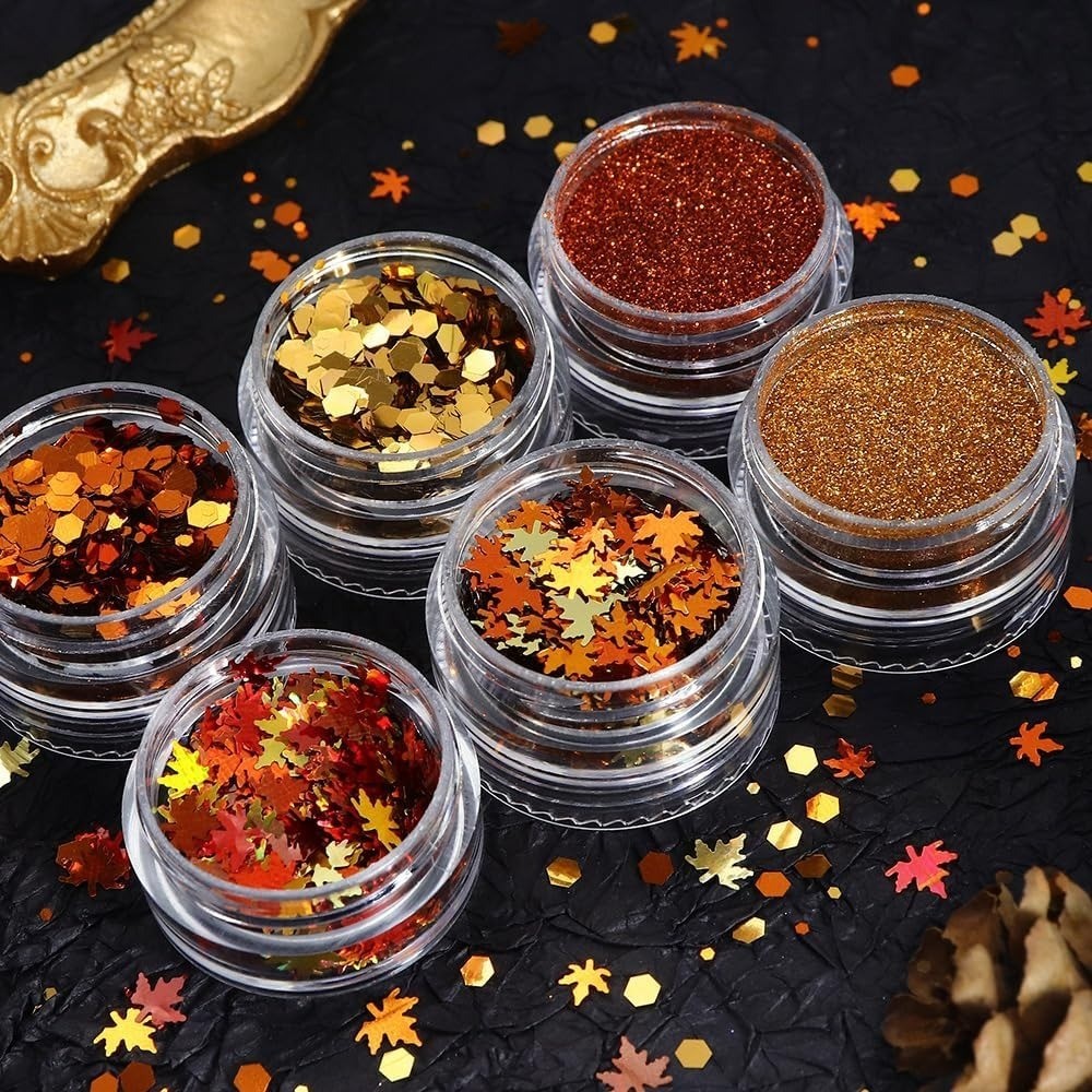 Autumn Maple Leaf Nail Art Glitters Sequins 3D Fall Nail Decals Professional