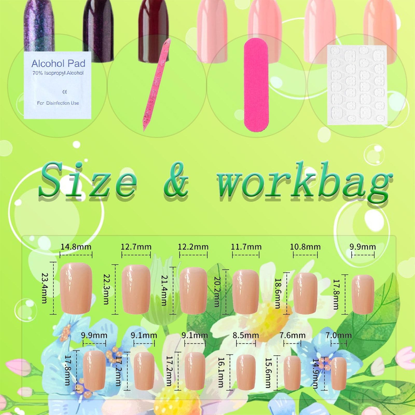Medium Press on Nails Square White French Tip False Medium, Light Pink