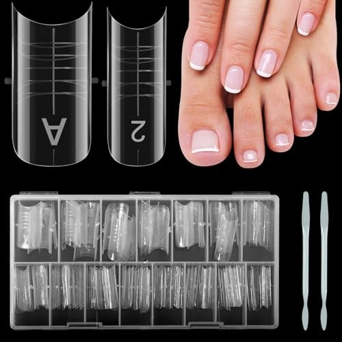 150 Pcs Pre-etched Squoval Toe Finger Dual Forms for Polygel,15 Sizes C Clear