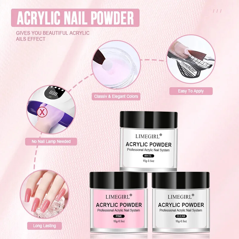 40ml Crystal Liquid With 45ml Acrylic Powder Kit Set Pink White Transparent