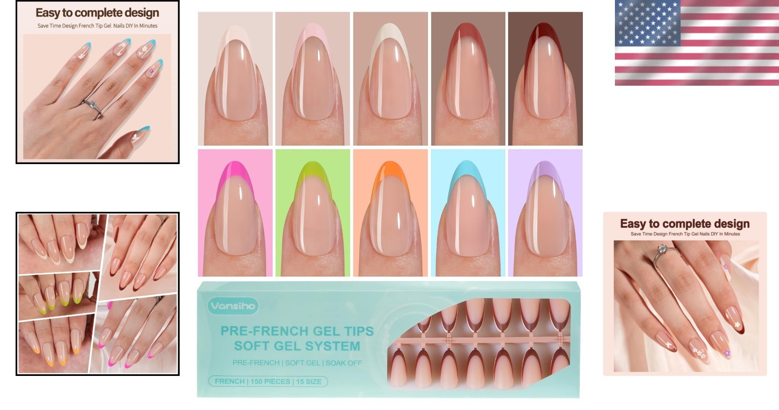 Pre-French Almond Gel Nail Tips – 300 Pcs Set for Beautiful, Easy Application