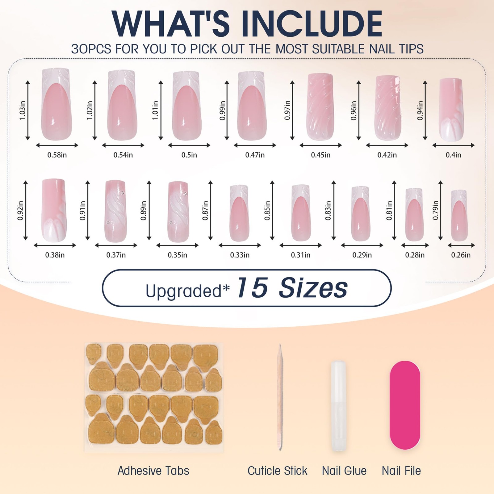 Press on Nails Medium Long Rhinestone Pearl Pink Ombre Fake Nails Square Glos…
