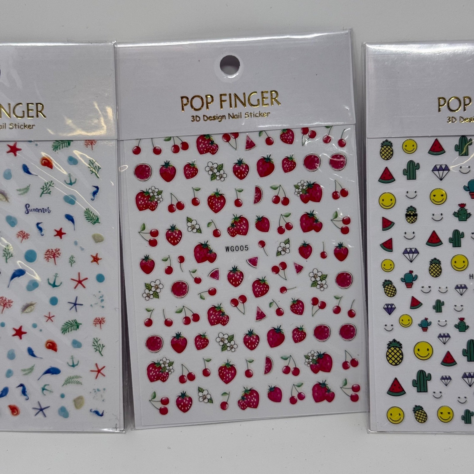 Pop Finger 3D Design Nail Sticker Lot of 10 Sheets Fruit Floral Summer Emoji