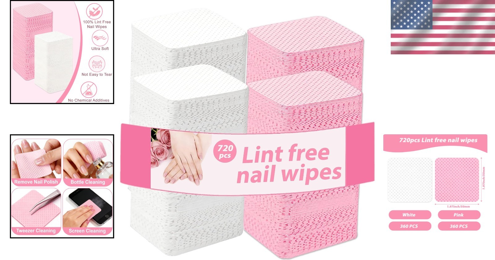 720Pcs Lint-Free Nail Wipes | Acetone-Free Polish Remover for Flawless Results