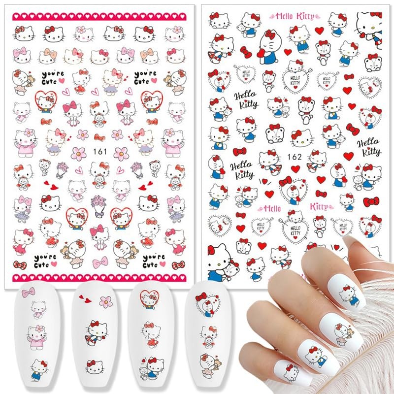 8 Sheets Cute Nail Art Stickers Decals 3D Cartoon Adhesive Nail Decals Design…
