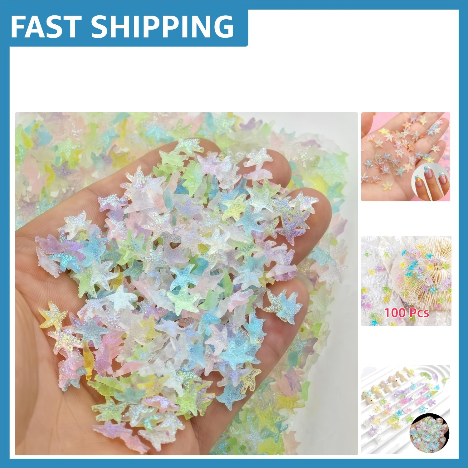 Vibrant Starfish Nail Diamonds – 100pcs Resin Charms for Stylish Manicures