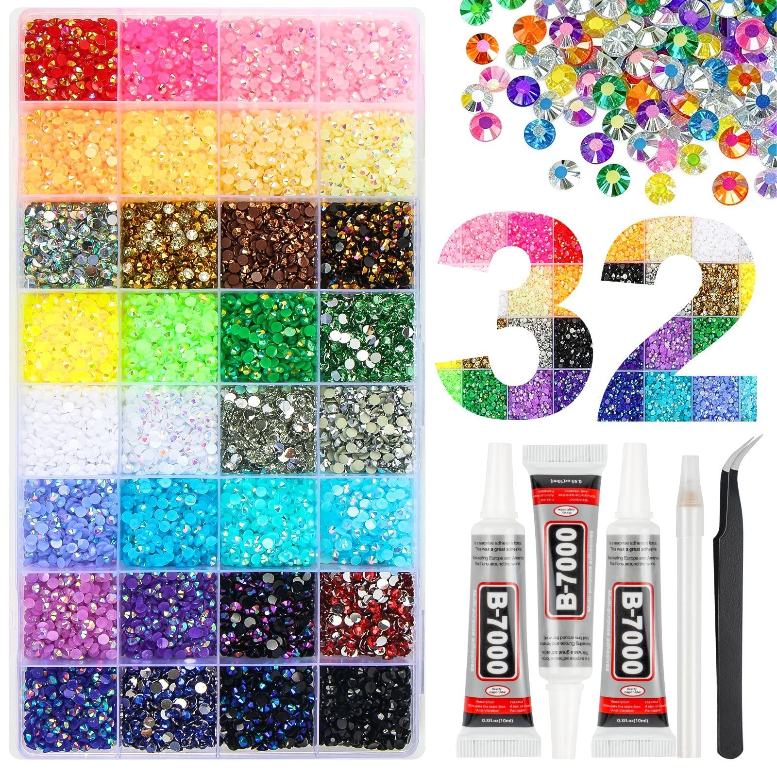 45000Pcs 32 Colors Jelly Resin Rhinestones for Bedazzling, 3mm Multicolor Fl