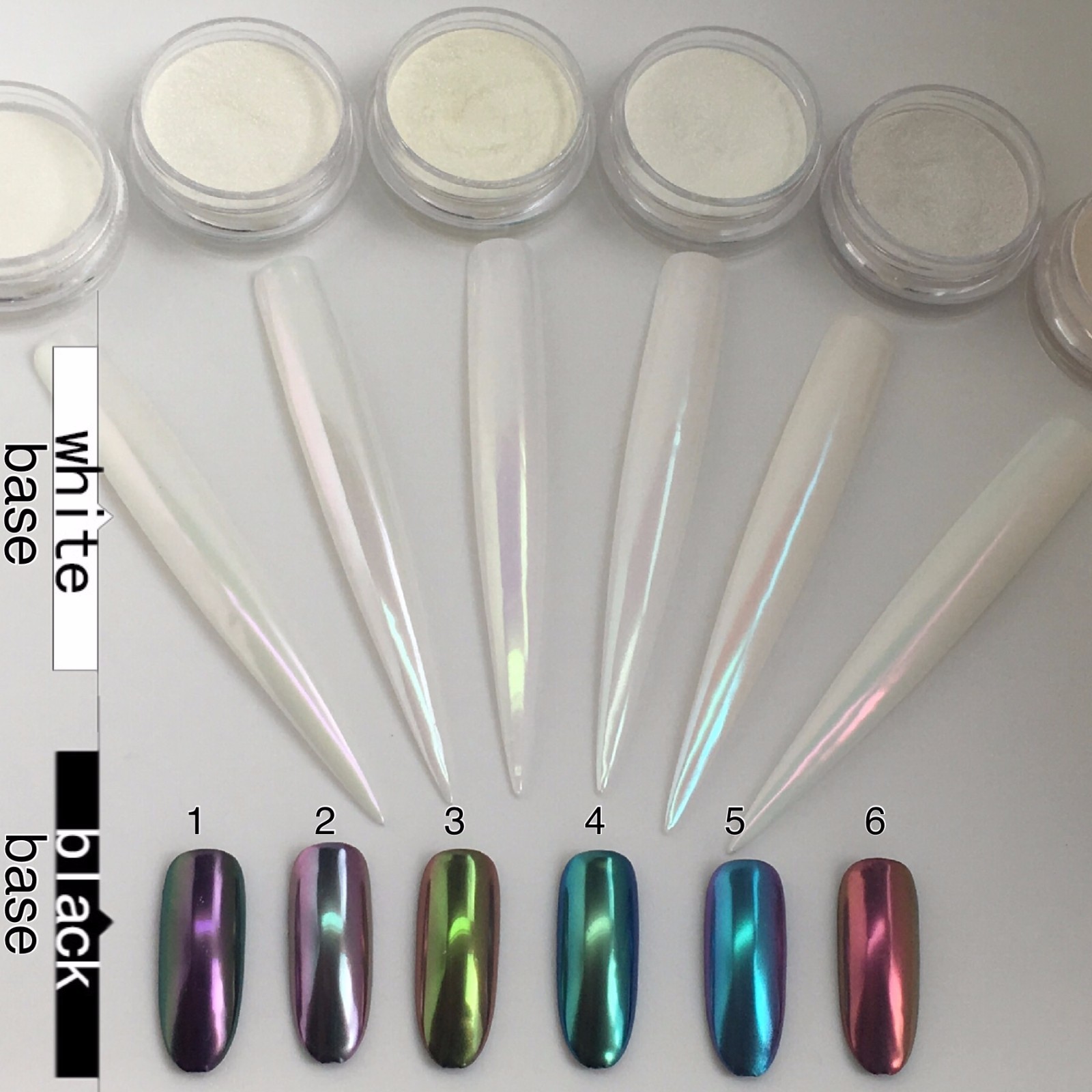Aurora Nail Chrome Powder 6 Colours Unicorn Mirror Chameleon Effect Pigmen