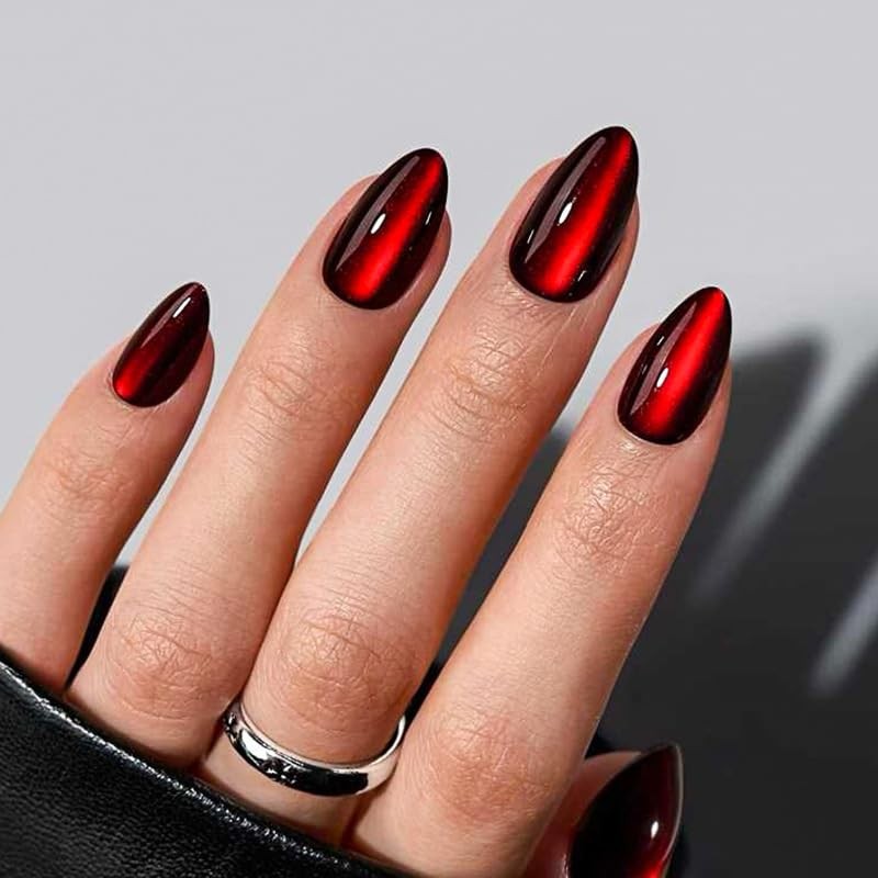 4Packs 96Pcs Cat Eye Press on Nails Medium Almond Fake Medium, Style 9