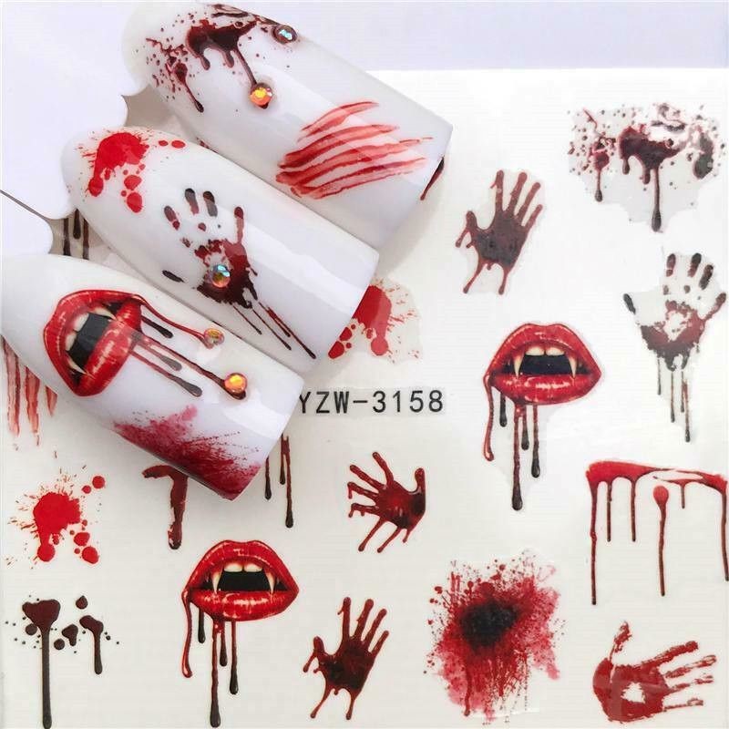 Stickers Nail Art Halloween Blood Hands Vampire Lips 3158 3159 Water Decals