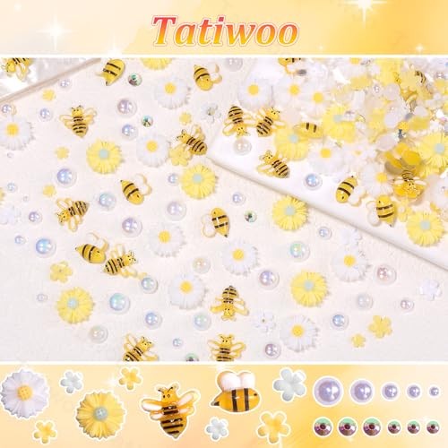 80 Pcs 3D Flower Nail Charms, Cute Bee Daisy Flowers Charms for Acrylic Set-2