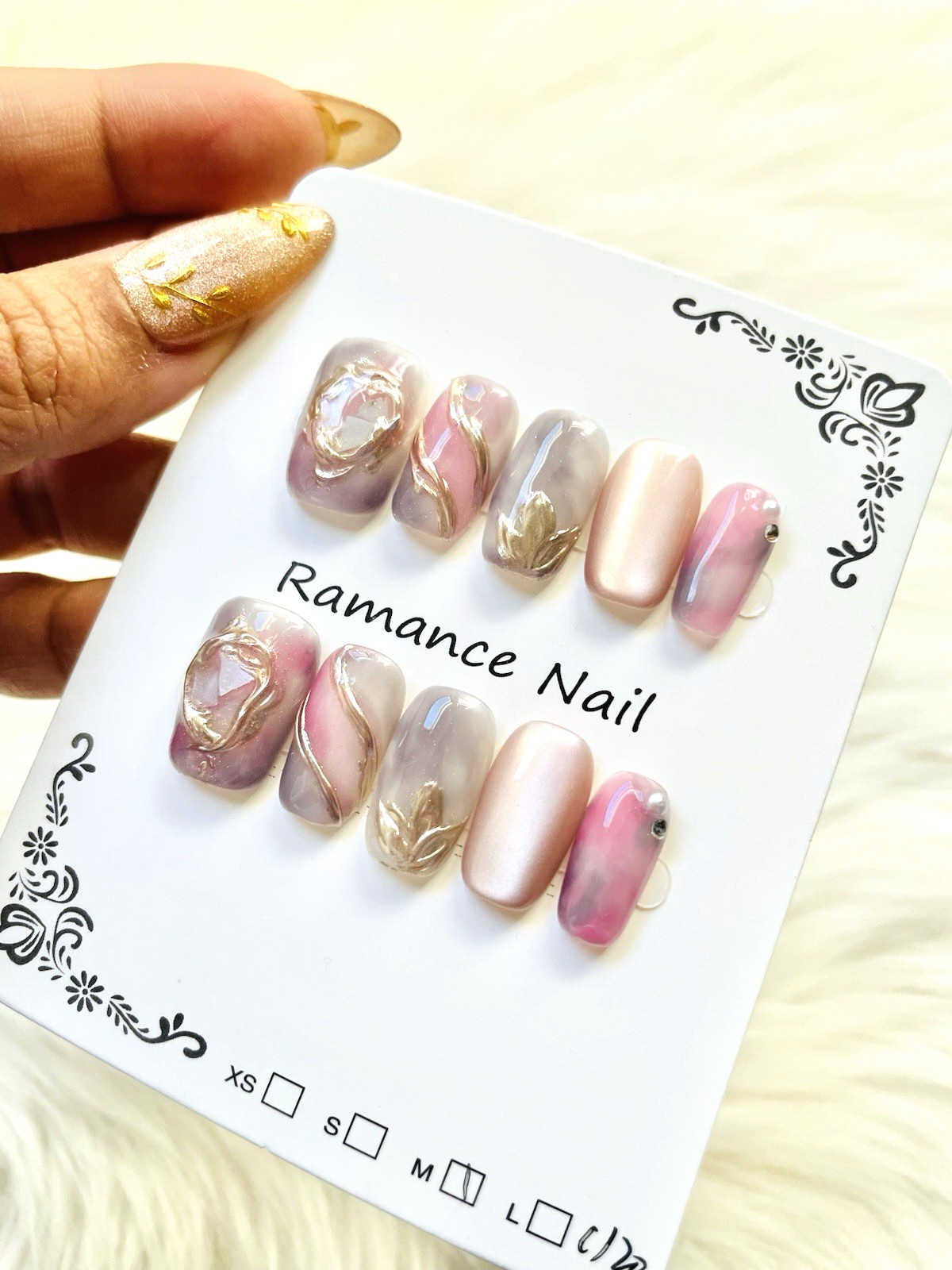 Pink Purple Ombre Cateye Premium Press On Nails Size Medium, Short Length Square