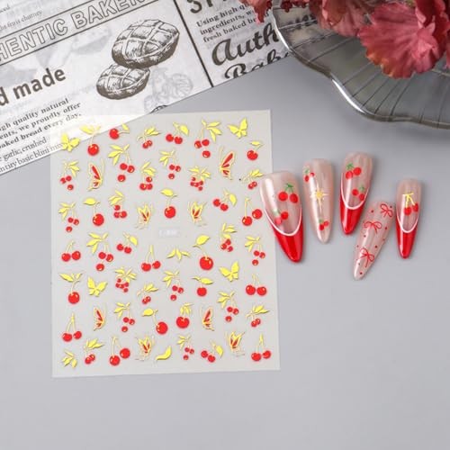 Heart Nails Stickers Cute Bow Gold Butterfly Moon Cherry Nails Art Stickers