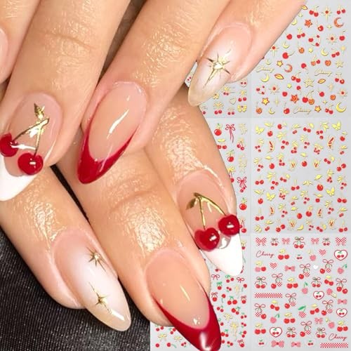 Heart Nails Stickers Cute Bow Gold Butterfly Moon Cherry Nails Art Stickers
