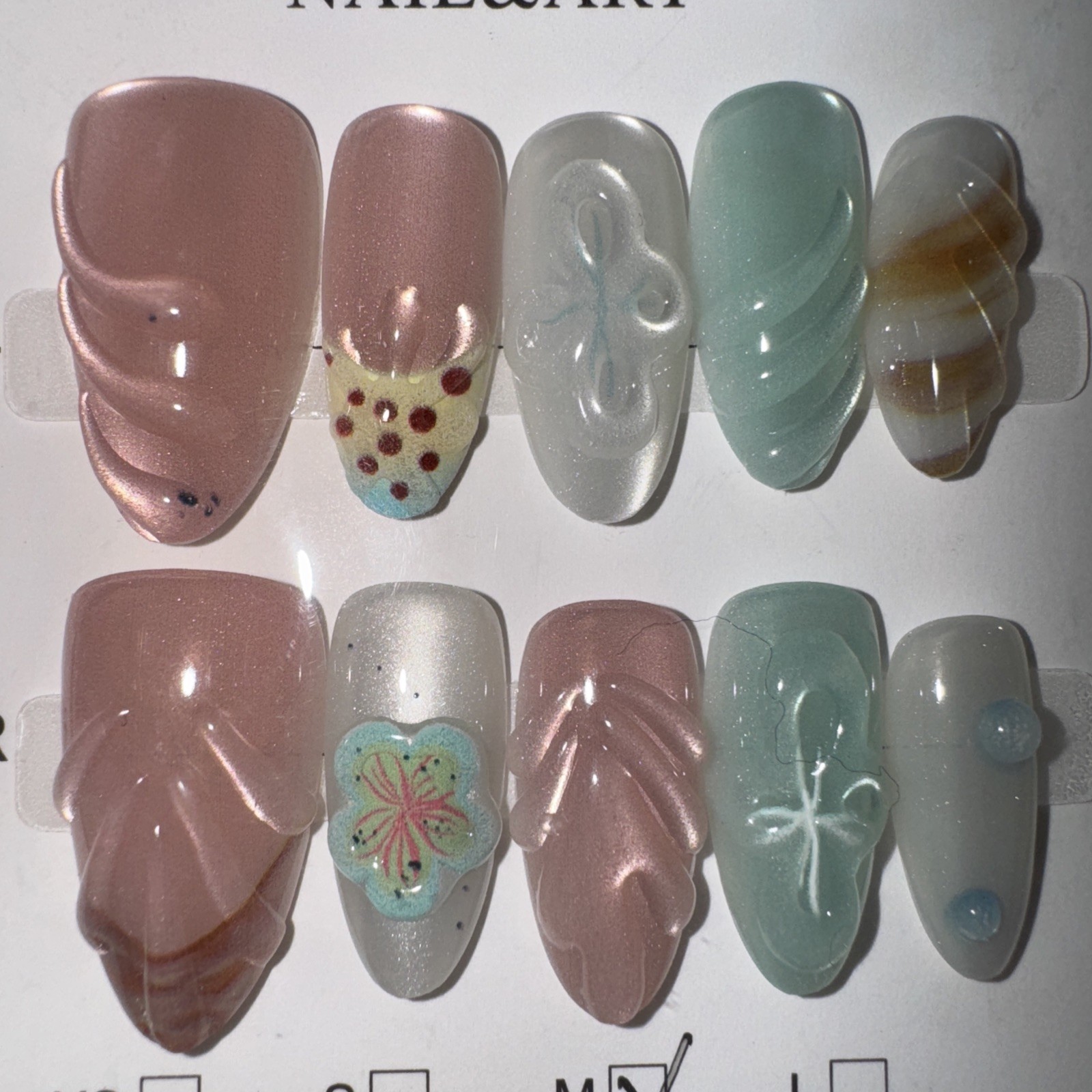 4 Packs Of 10pcs Almond Press On nails | 3D Unique Designs| Size M | Reusable 12