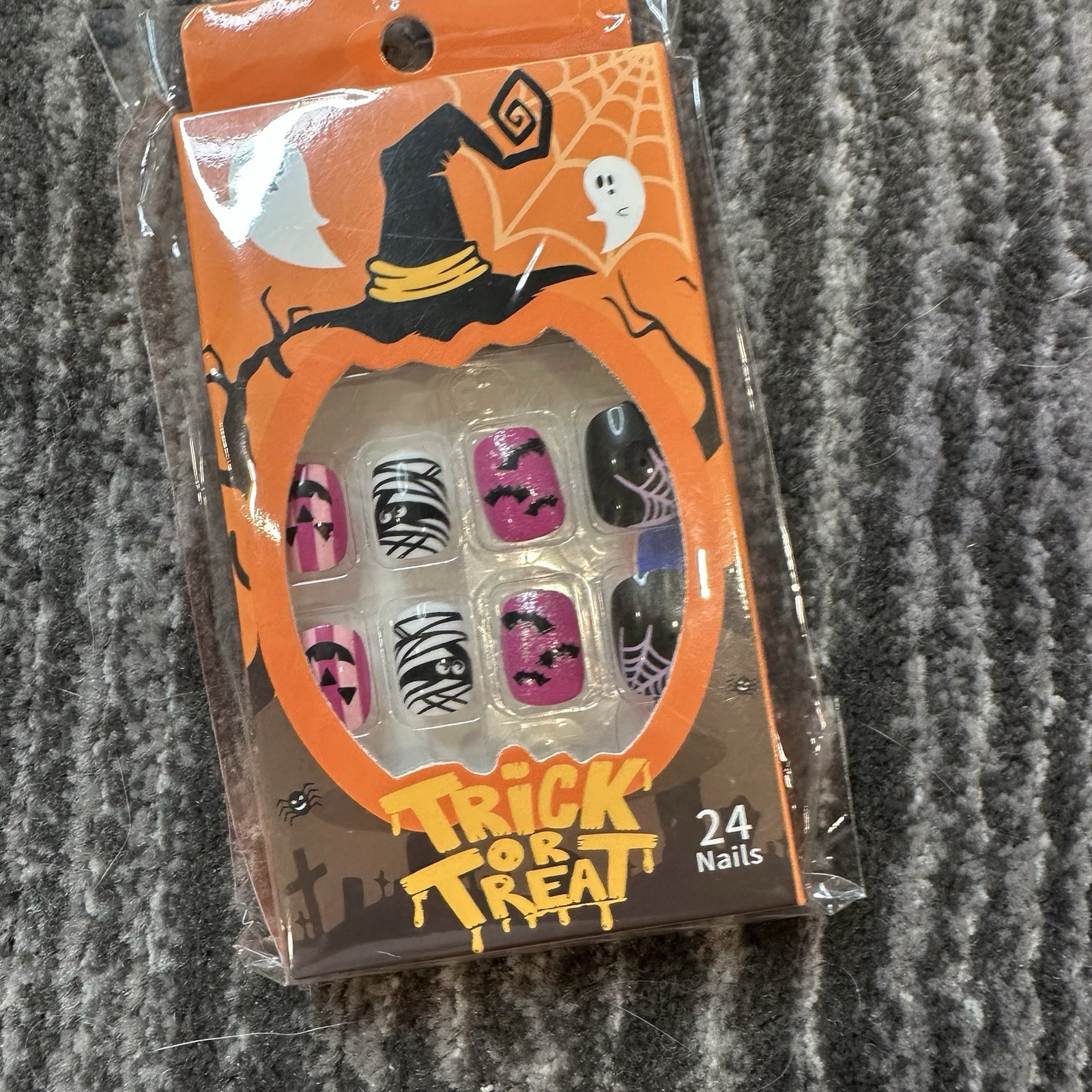 Halloween False Nails Mummy Web Pumpkin Short Nails Faux Nails Pack of 24 New