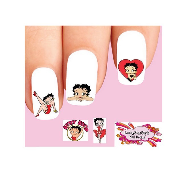 Waterslide Nail Decals Set of 20 – Betty Boop Red Heart Assorted