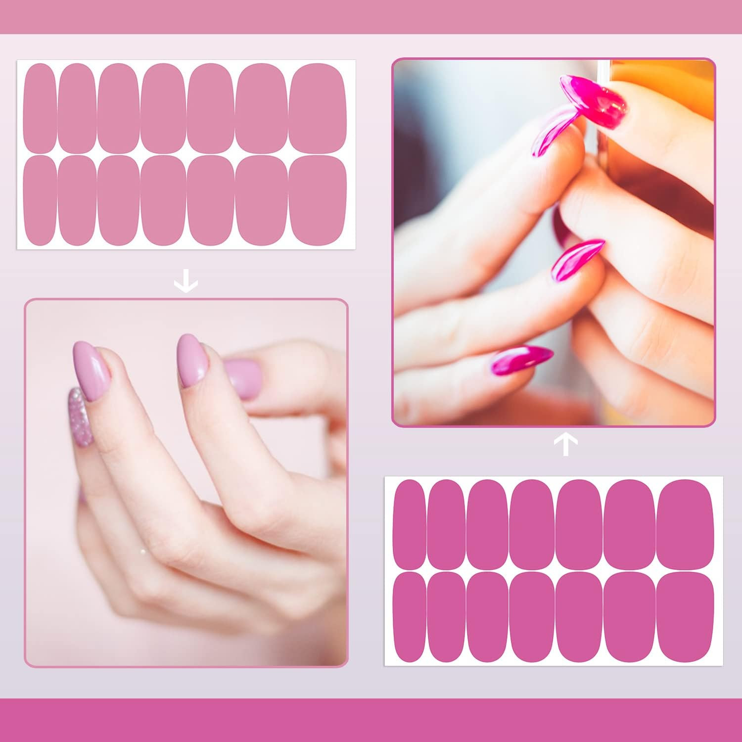 Pink Nail Wraps for Women Nail Polish Strips Solid Color Glitter Self Adhesive N