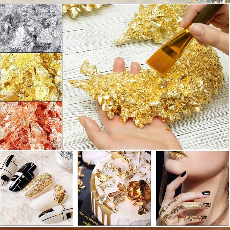 Gilding Metallic Foil Flakes Set for and Resin Jewelry Making Metal Leaf