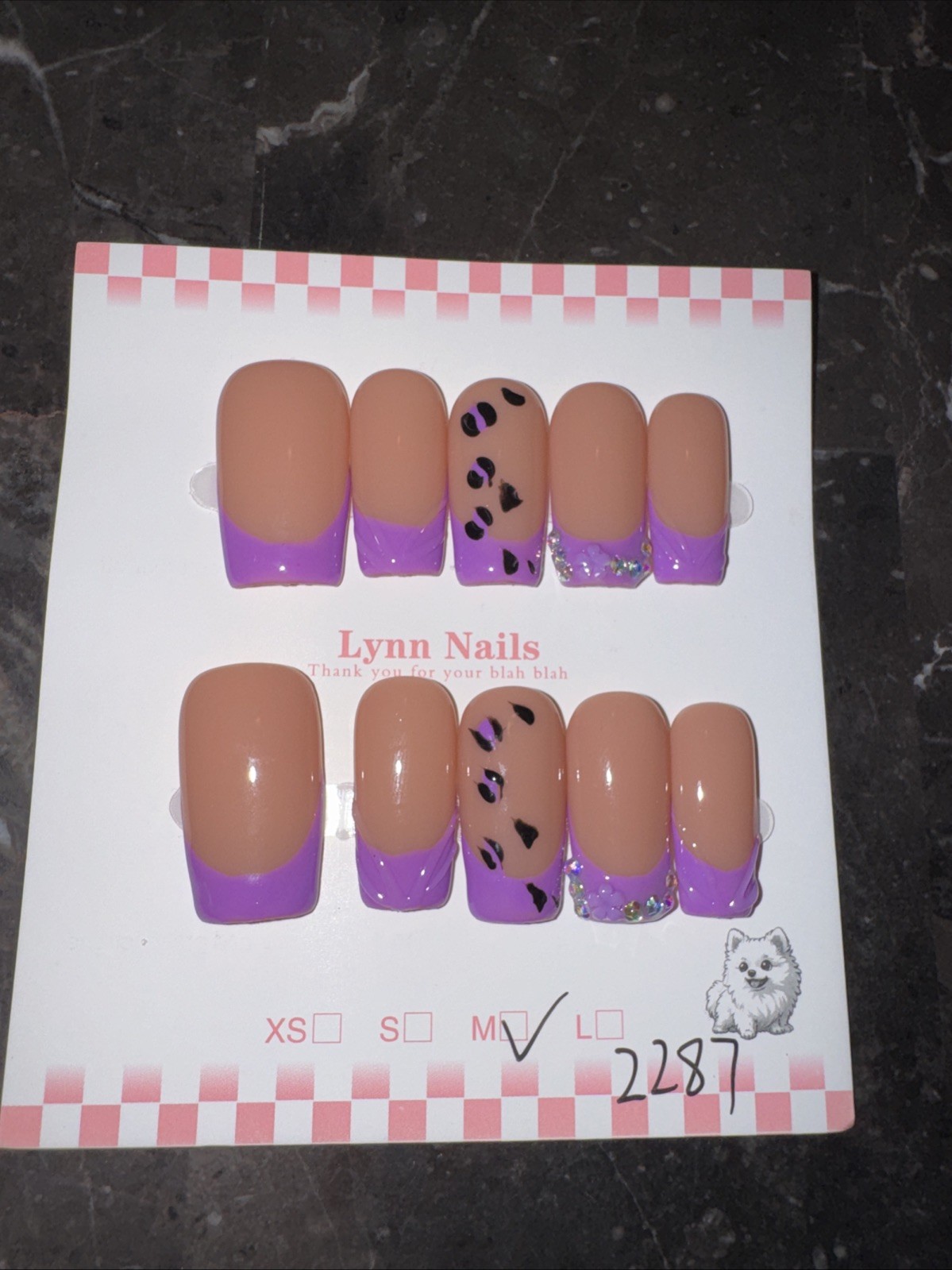 Handmade Glam Press On Nails Medium Square Rhinestone Set w/ Nail Kit Reusable