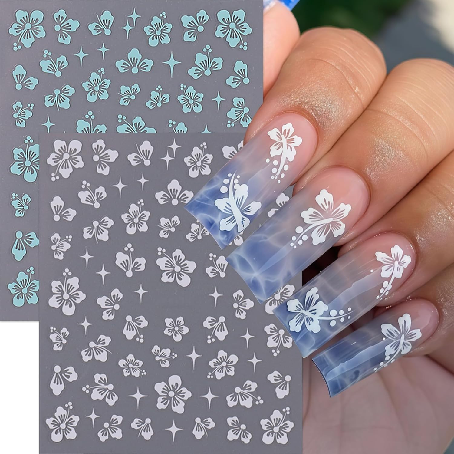 10 Sheets Hibiscus Flower Nail Stickers for Nail Art Petal Floral Nail Art Decal