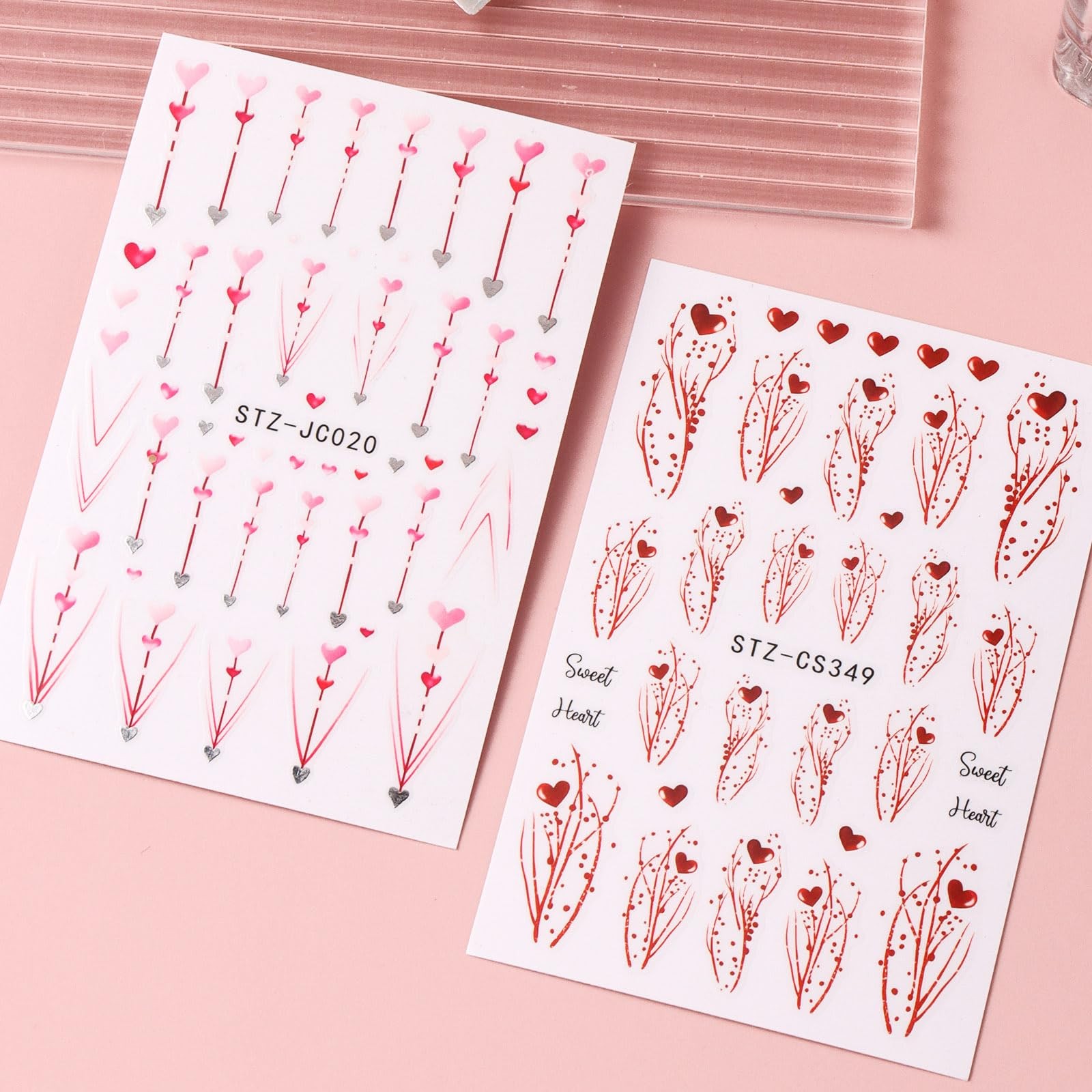 8pcs Mini Heart Nail Art Stickers with Golden Line, Valentine’s Day Romantic …