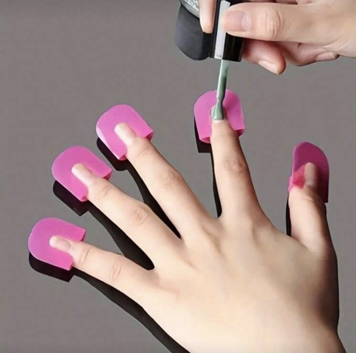 Pink Manicure Tool Set Shiny Plastic Nail Art French Tips Reusable