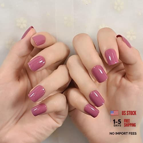 Rose Pink Press On Nails – Square Short False Nails for Women & Girls
