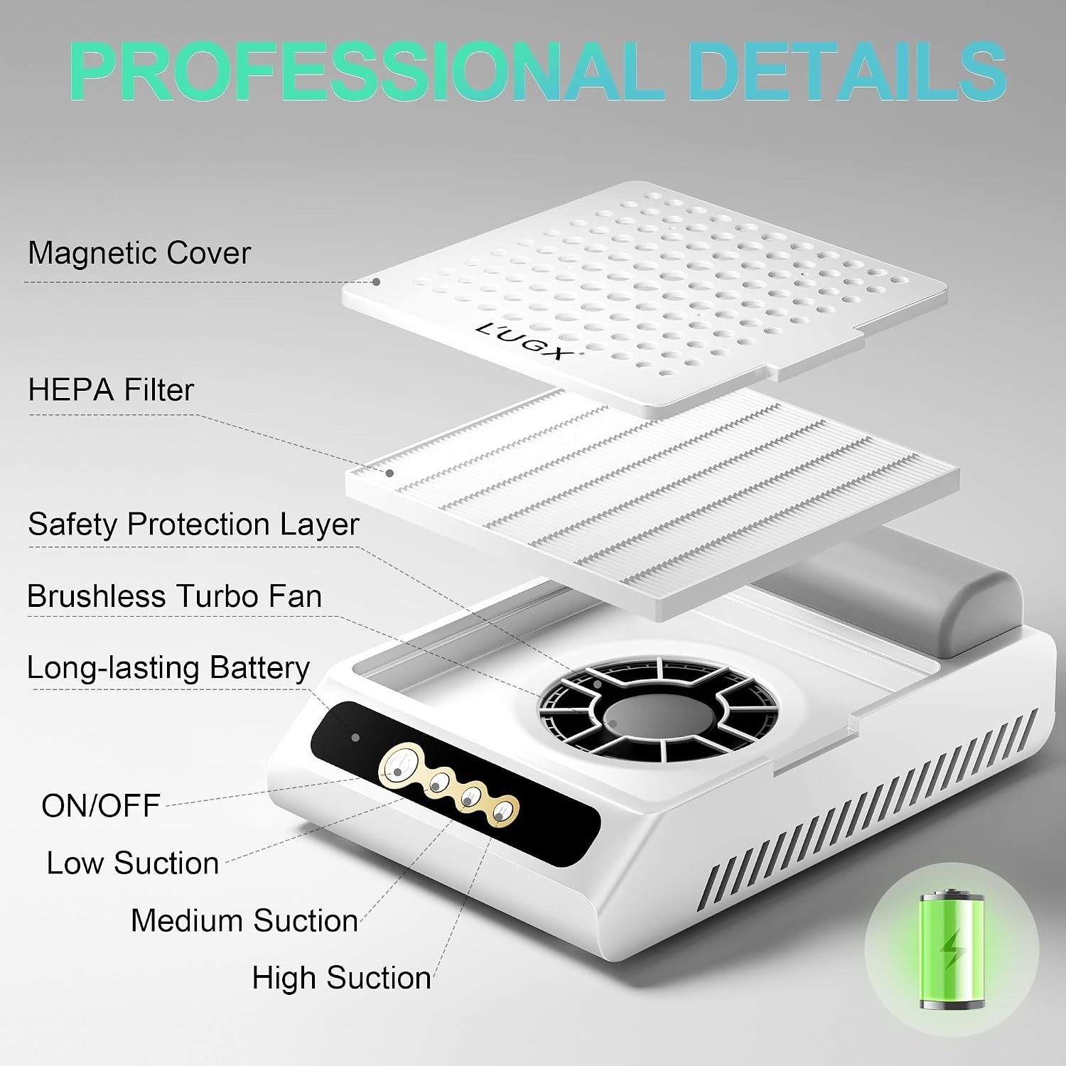 Portable Nail Dust Collector with Heat Dissipation & 2 Reusable Filters Included