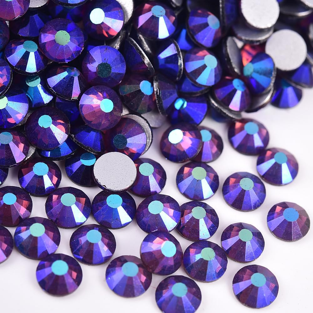 Flat Back Crystal Rhinestones round Gems for Nail Art and Craft Glue Fix,Dk.Amet