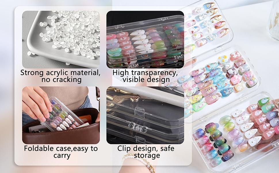 Press On Nail Organizer Case, Tri-Fold Clear Acrylic Empty Press On Nail Storage