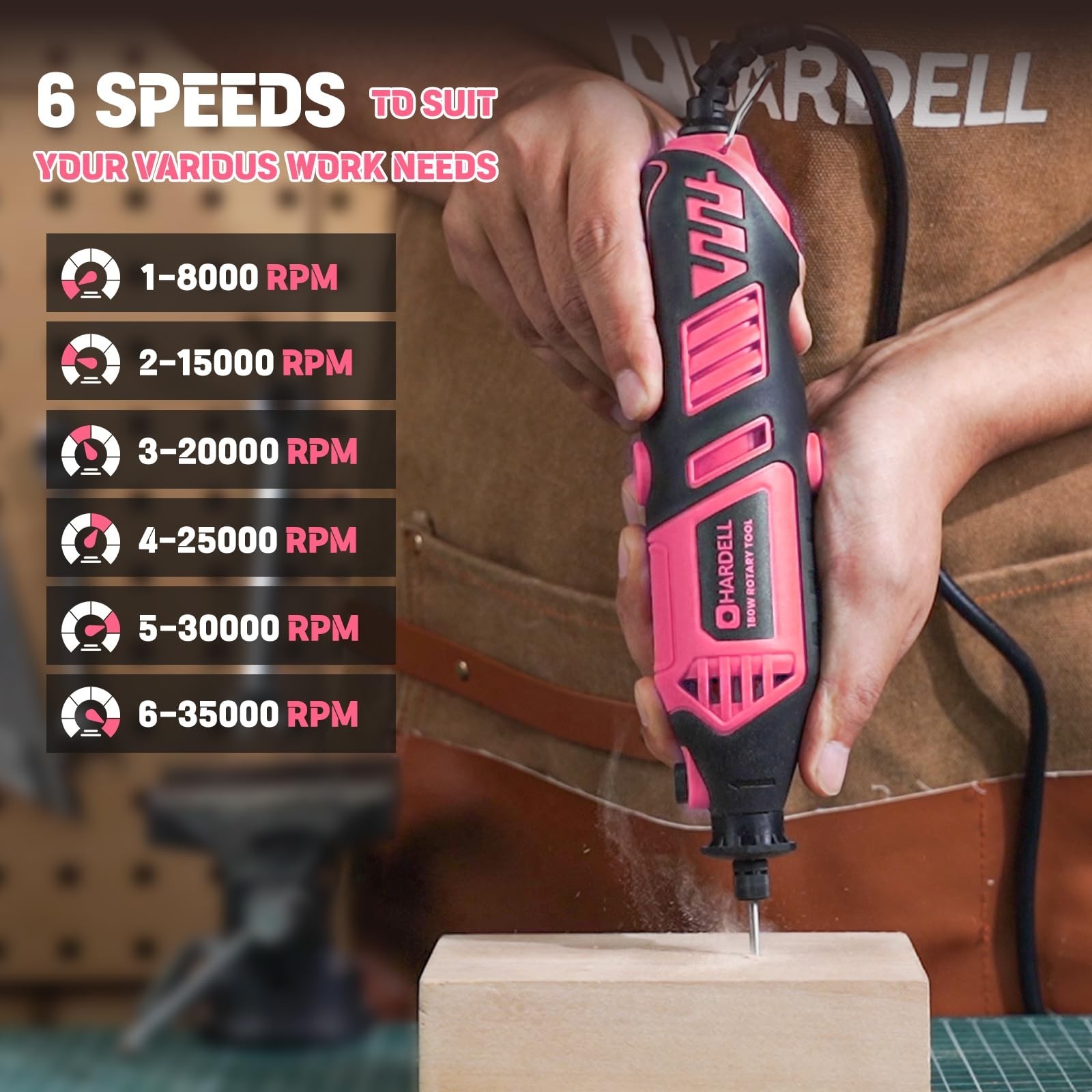 HARDELL Rotary Tool Kit – 180W Corded Power Rotary Tool 6 Variable … Fast Ship