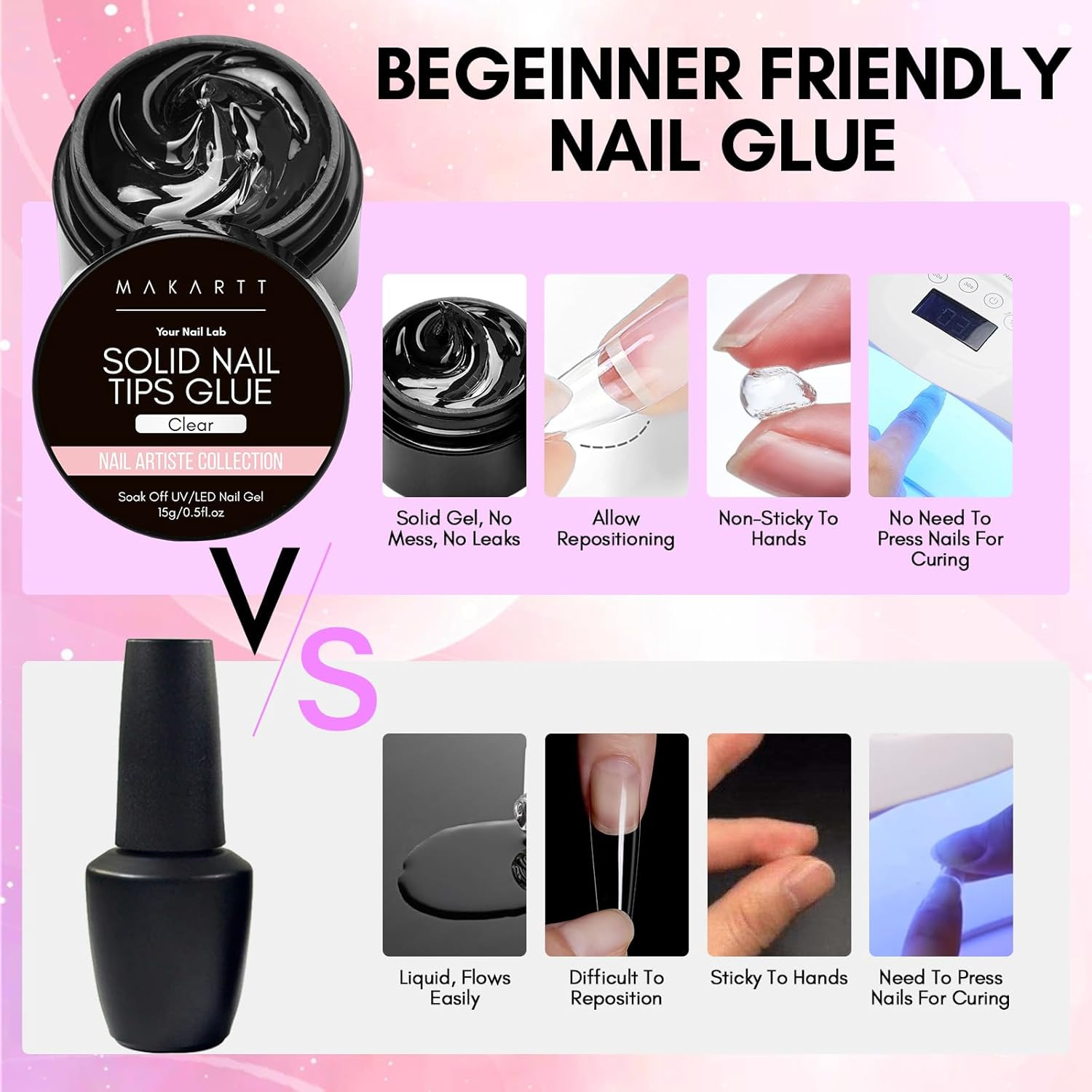 Solid Nail Glue Gel: Nail Glue for Press on Nails 2Pcs