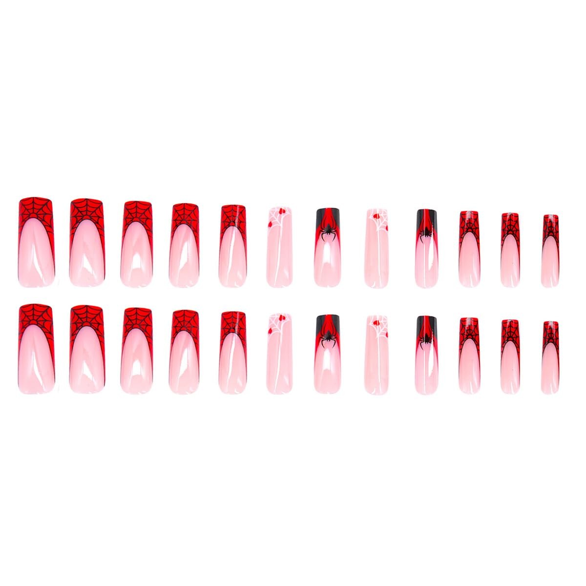 Halloween Press on Nails Long Black Spider Web 24 Fl Oz (Pack of 1), style1