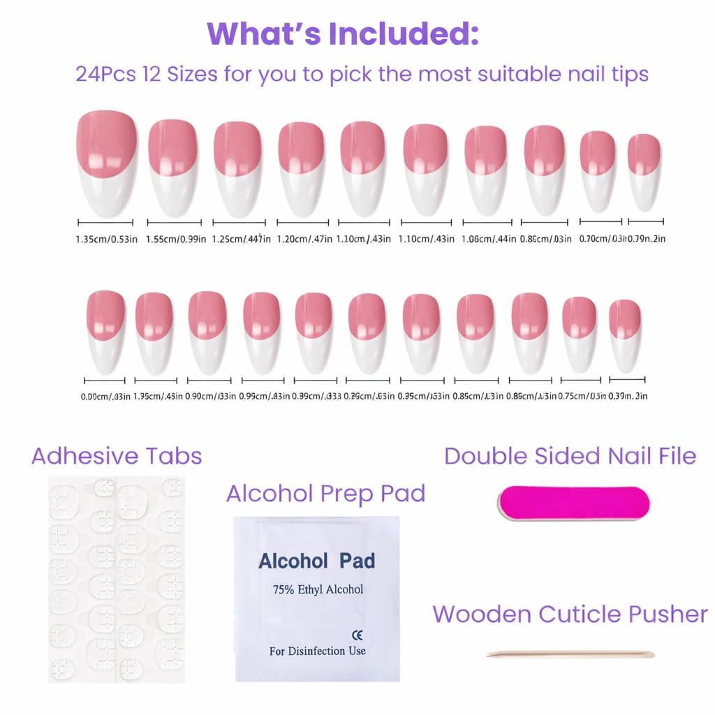 French Tip Press-On Nails – Nude Pink with White Tips | Long &