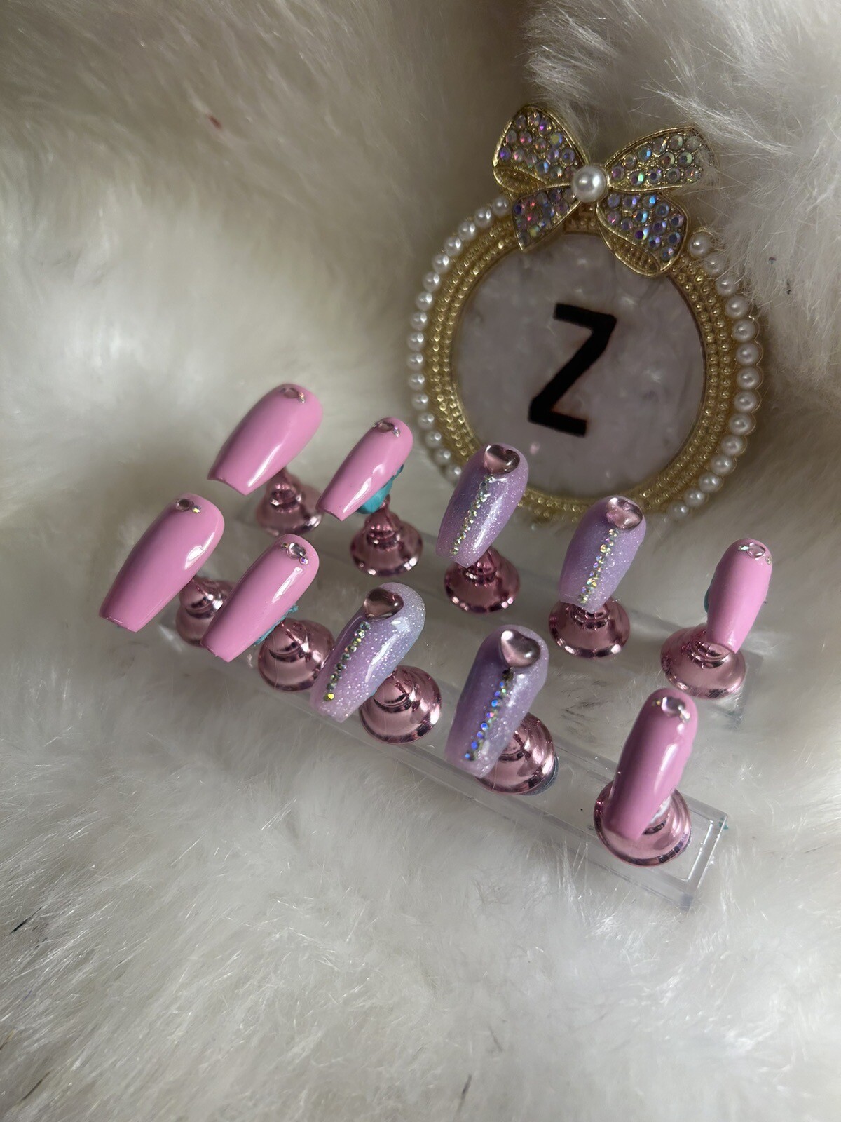 Z NAILZ! Handmade M Coffin Pink & Lilac Valentines Love Press on Nails