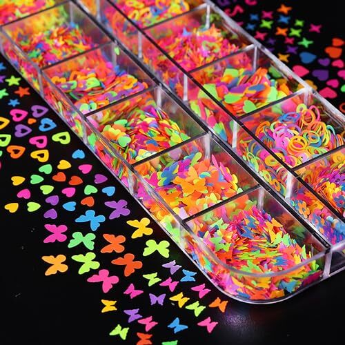 Luminous Nail Art Sequins, Fluorescent 3D Nail Glitter Flower and Butterfly