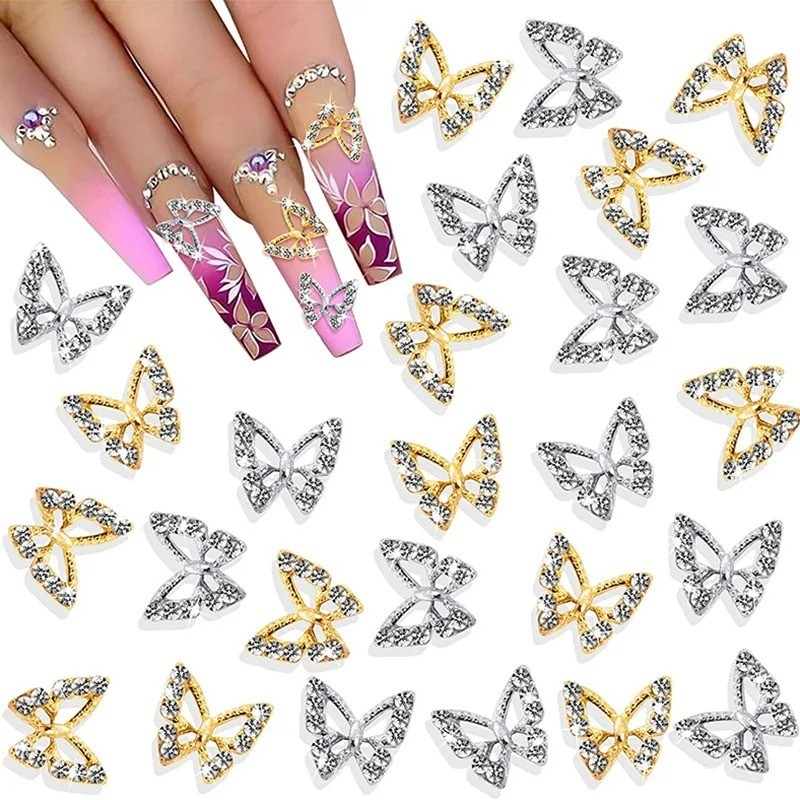 10pcs 3D Nail Art Jewelry Charms Crystal Butterfly Nail Tips Decorations